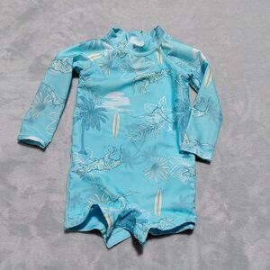 Blue 12M Surf Sun Swimsuit Snap Bottom Zip Back Long Sleeve